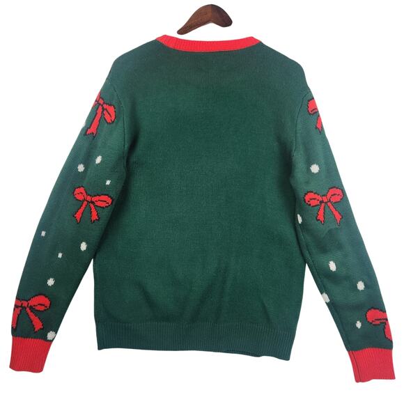 Party Sweater Dec 25 Ugly Christmas Sweater Unisex L Green/Red Cat Ornaments - Picture 2 of 15